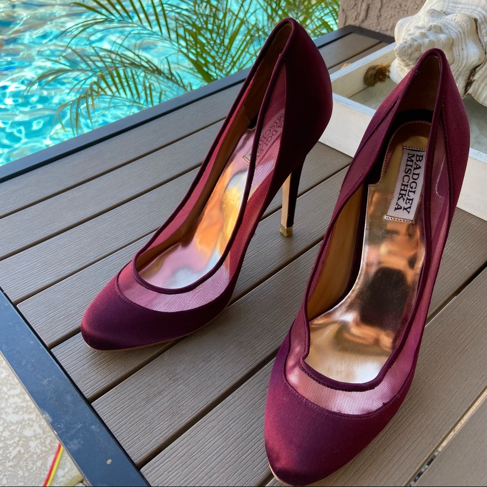 Badgley Mischka Burgandy High Heels with Mesh Side